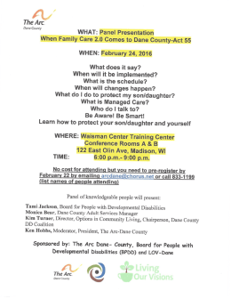 WHAT: Panel Presentation When Family Care 2.0 Comes to Dane