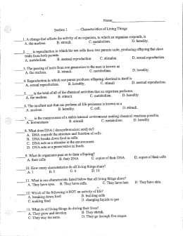 Section 1 .— Characteristics of Living Things 1. A change that affects