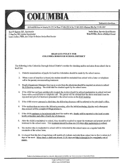 Head Lice Policy - Columbia Borough School District