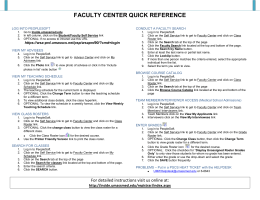 FACULTY CENTER QUICK REFERENCE