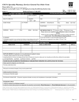 CIGNA Specialty Pharmacy Services General Fax Order Form