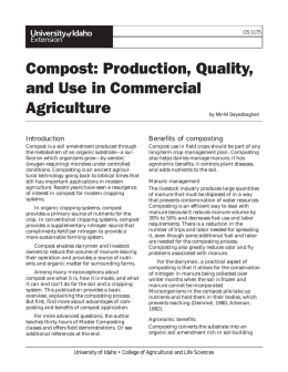 Compost: Production, Quality, and Use in Commercial Agriculture