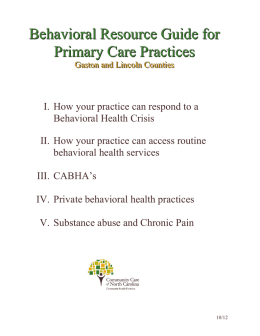 Behavioral Resource Guide for Primary Care Practices