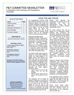 PandT Newsletter (April 2014). - UP Health System Marquette, A