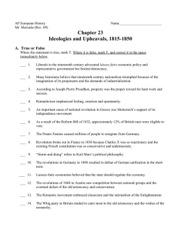 Chapter 23 Ideologies and Upheavals, 1815-1850