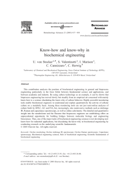 Know-how and know-why in biochemical engineering (PDF