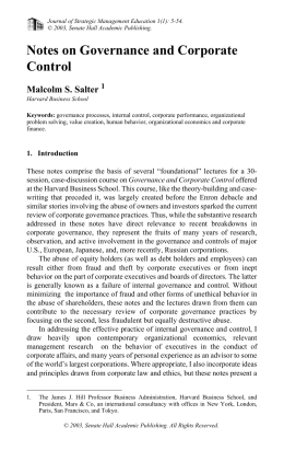Notes on Governance and Corporate Control