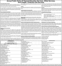 Annual Public Notice of Special Education Services
