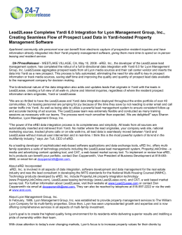 Lead2Lease Completes Yardi 6.0 Integration for Lyon Management