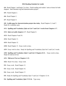 2016 Reading Schedule for Lyddie 4/4: Read Chapter 1 and begin 2