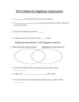 Fill in Notes for Algebraic Expressions