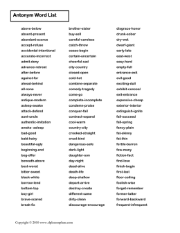 Antonym Word List - slp lesson plans