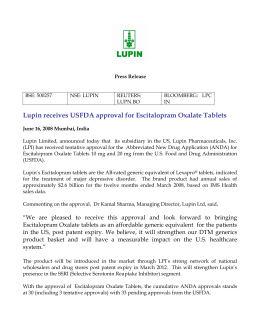 Lupin receives USFDA approval for Escitalopram Oxalate Tablets