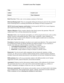 Extended Lesson Plan Template Brief Overview: Write a one