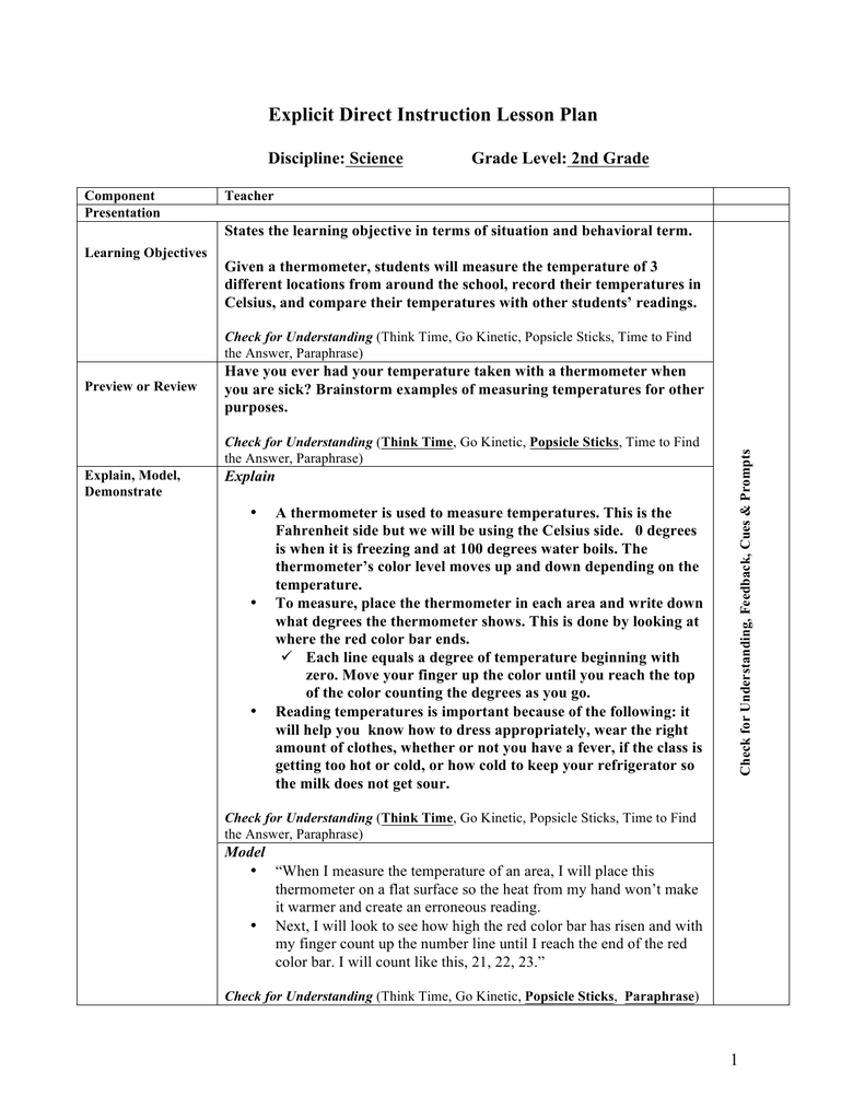 Explicit Direct Instruction Lesson Plan