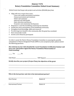 Rotary Foundation Committee Global Grant Summary