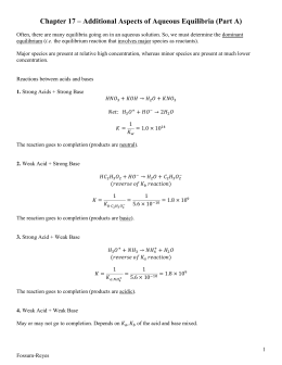 Chapter 17 – Additional Aspects of Aqueous Equilibria (Part A)