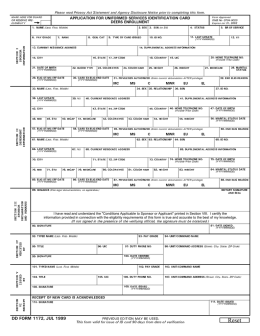 d d 1 1 7 2, Application for Uniformed Services