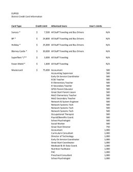 EUPISD District Credit Card Information Card Type Credit Limit