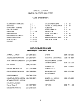 KENDALL COUNTY JUVENILE JUSTICE DIRECTORY HOTLINE