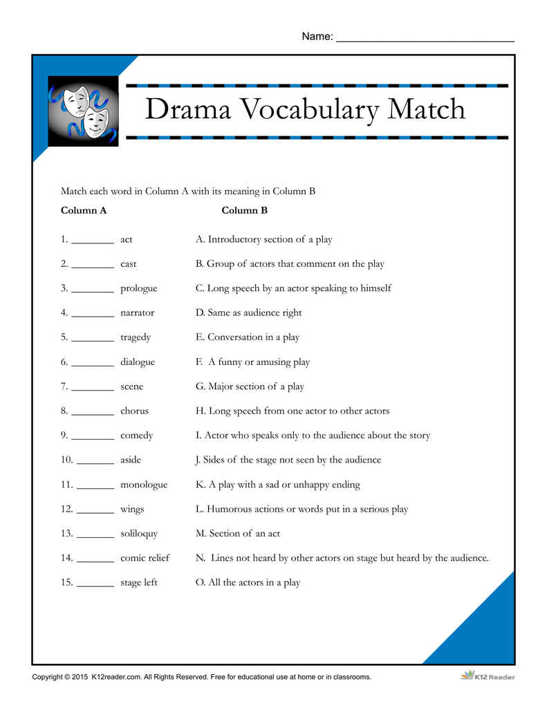 Vocabulary match the words with definition. Drama Vocabulary. Drama Worksheets. Drama and comedy Worksheets. Worksheets about Theatre.