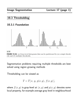 Image Segmentation Lecture 17 (page 1) 10.3 Thresholding 10.3.1