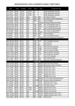 NOADSWOOD 2016 SUMMER EXAMS TIMETABLE