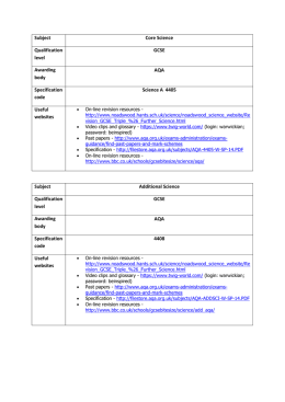 Subject Core Science Qualification level GCSE Awarding body AQA