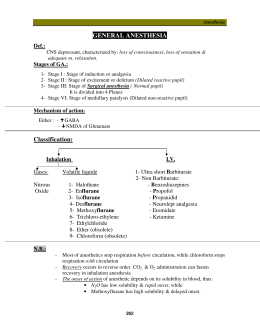 GENERAL ANESTHESIA Classification: