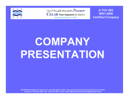 company presentation - Celar Water Equipment LLC