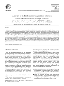 A review of methods supporting supplier selection