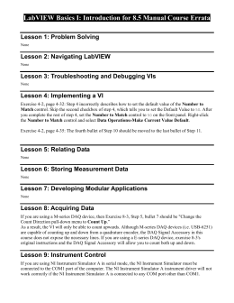 LabVIEW Basics I: Introduction for 8.5 Manual Course Errata Lesson 1