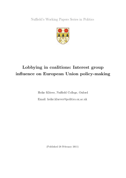 Lobbying in coalitions: Interest group influence on European Union
