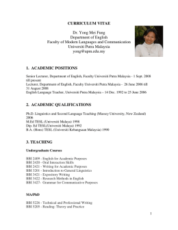 CURRICULUM VITAE Dr. Yong Mei Fung Department of