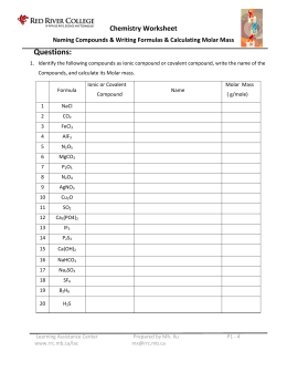 Naming Compounds, Writing Formulas and Calculating