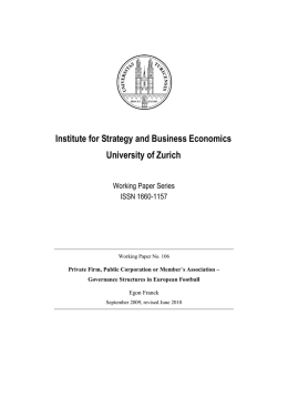 Institute for Strategy and Business Economics University of Zurich