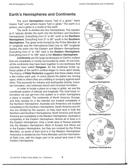 Earth`s Hemispheres and Continents