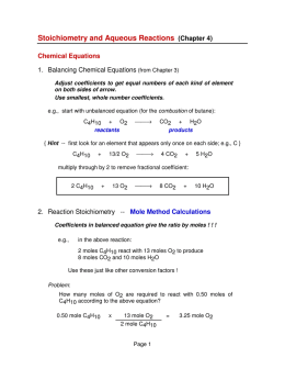 Stoichiometry and Aqueous Reactions (Chapter 4)