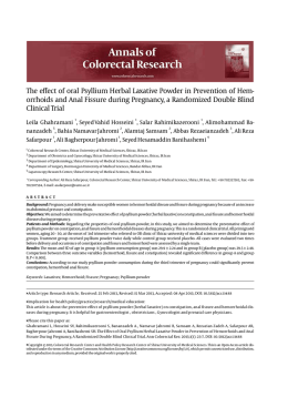 orrhoids and Anal Fissure during Pregnancy, a Randomize