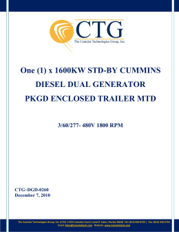 One (1) x 1600KW STD-BY CUMMINS DIESEL DUAL GENERATOR