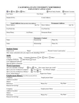 CSUN Library Student Employment Application Form