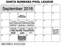 SBPL Calendar - SEPT 2016 - Santa Barbara Pool League