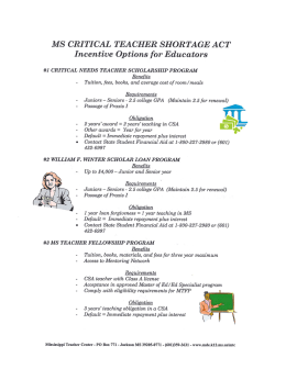 MS Critical Teacher Shortage Act Teacher Incentives