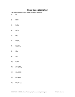 Molar Mass Worksheet