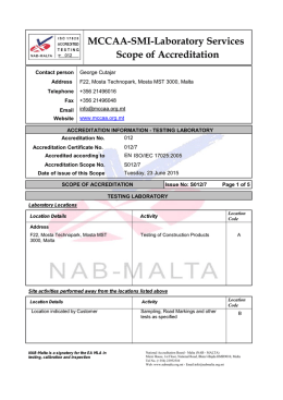 Scope of Accreditation MCCAA-SMI-Laboratory Services - NAB