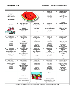 September 2016 Pearland I.S.D. Elementary Menu