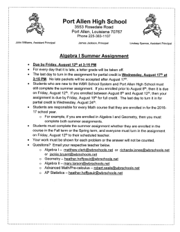 Algebra I - Port Allen High School
