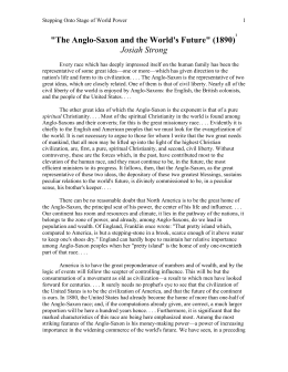 "The Anglo-Saxon and the World`s Future" (1890) Josiah Strong