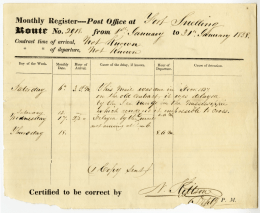 Monthly Register- Post Office at Fort Snelling (Jan., 1838)