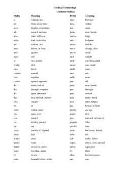 Medical Terminology Common Prefixes Prefix Meaning a